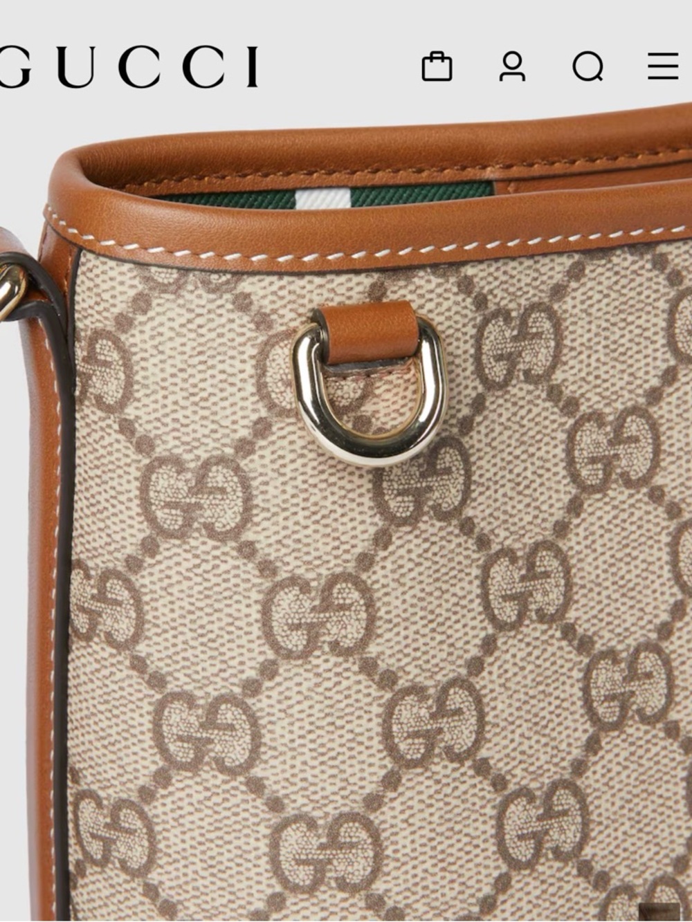 Gucci Beige GG Supreme Canvas Crossbody Bag with Brown Leather Trim - Picture 5 of 6